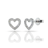 14K White Gold Diamond Open Heart Stud Earrings