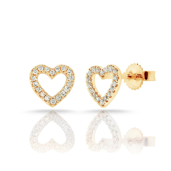 14K Yellow Gold Diamond Open Heart Stud Earrings