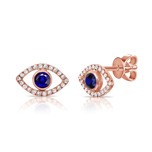 14K White Gold Diamond + Sapphire Evil Eye Earrings