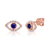 14K Yellow Gold Diamond + Sapphire Evil Eye Earrings