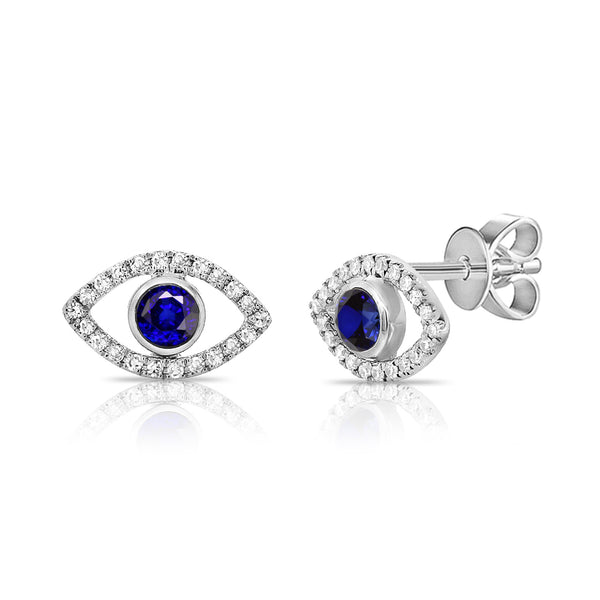 14K Rose Gold Diamond + Sapphire Evil Eye Earrings