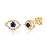 14K White Gold Diamond + Sapphire Evil Eye Earrings-EARRINGS-Maurice's Jewelers-YELLOW GOLD-