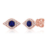14K White Gold Diamond + Blue Sapphire Evil Eye Earrings-EARRINGS-Maurice's Jewelers-ROSE GOLD-