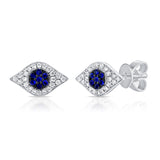 14K Rose Gold Diamond + Blue Sapphire Evil Eye Earrings