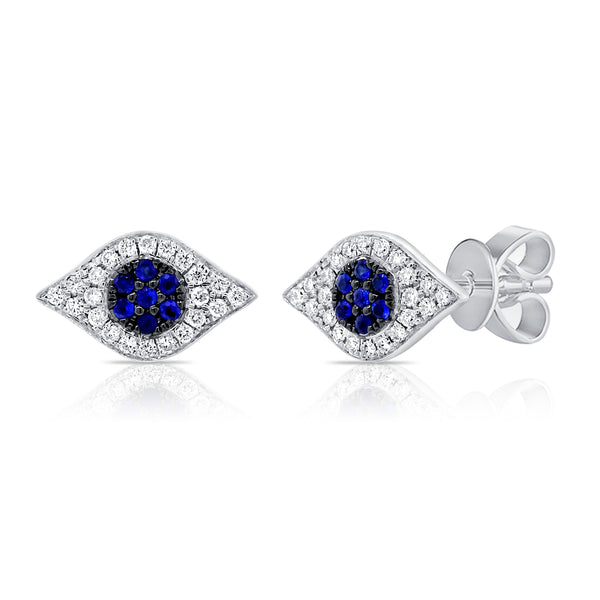 14K Yellow Gold Diamond + Blue Sapphire Evil Eye Earrings-EARRINGS-aaron jewelry-WHITE GOLD-