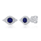 14K White Gold Diamond + Blue Sapphire Evil Eye Earrings-EARRINGS-Maurice's Jewelers-WHITE GOLD-