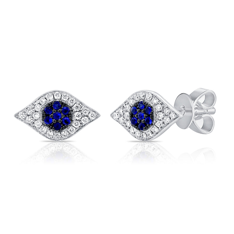 14K White Gold Diamond + Blue Sapphire Evil Eye Earrings-EARRINGS-Maurice's Jewelers-WHITE GOLD-