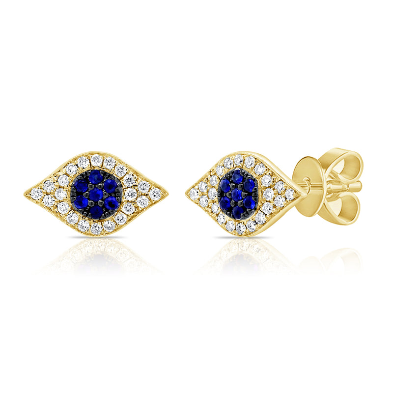14K White Gold Diamond + Blue Sapphire Evil Eye Earrings-EARRINGS-Maurice's Jewelers-YELLOW GOLD-