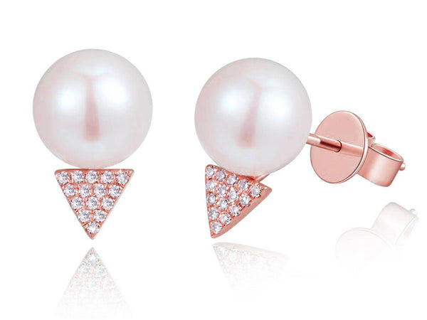 14K White Gold Diamond + Pearl Earrings