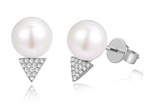14K White Gold Diamond + Pearl Earrings