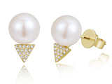 14K Rose Gold Diamond + Pearl Earrings-Earrings-Maurice's Jewelers-YELLOW GOLD-