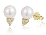 14K Yellow Gold Diamond + Pearl Earrings