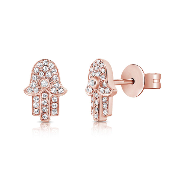 14K Rose Gold Diamond Hand of God Stud Earrings