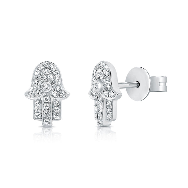 14K Yellow Gold Diamond Hand of God Stud Earrings-EARRINGS-aaron jewelry-WHITE GOLD-