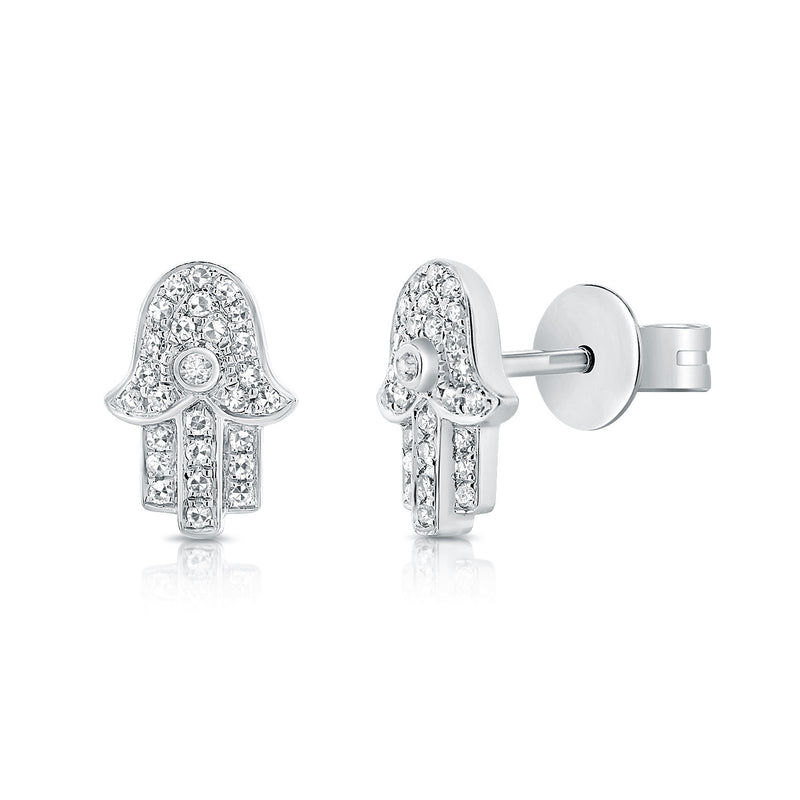 14K Yellow Gold Diamond Hand of God Stud Earrings-EARRINGS-aaron jewelry-WHITE GOLD-