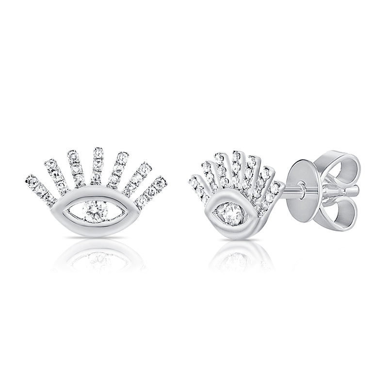 14K White Gold Diamond Evil Eye Stud Earrings-EARRINGS-Maurice's Jewelers-