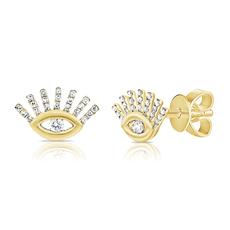 14K Yellow Gold Diamond Evil Eye Stud Earrings-EARRINGS-aaron jewelry-