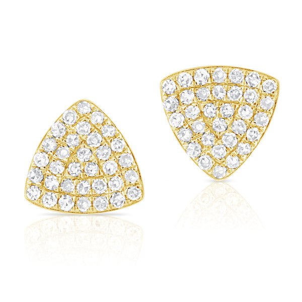 14K Yellow Gold Diamond Triangle Stud Earrings