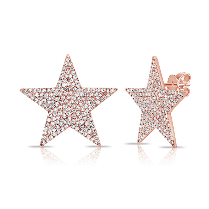 14K Rose Gold Diamond Extra Large Star Earrings