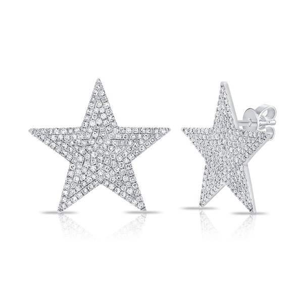 14K White Gold Diamond Extra Large Star Earrings