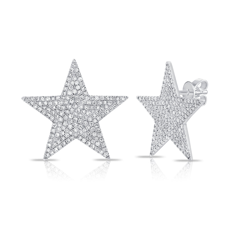 14K Yellow Gold Diamond Extra Large Star Earrings