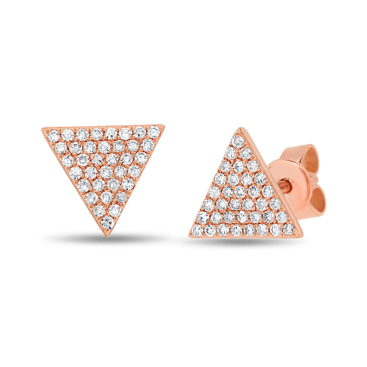 14K Yellow Gold Diamond Triangle Earrings