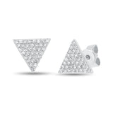 14K White Gold Diamond Triangle Earrings