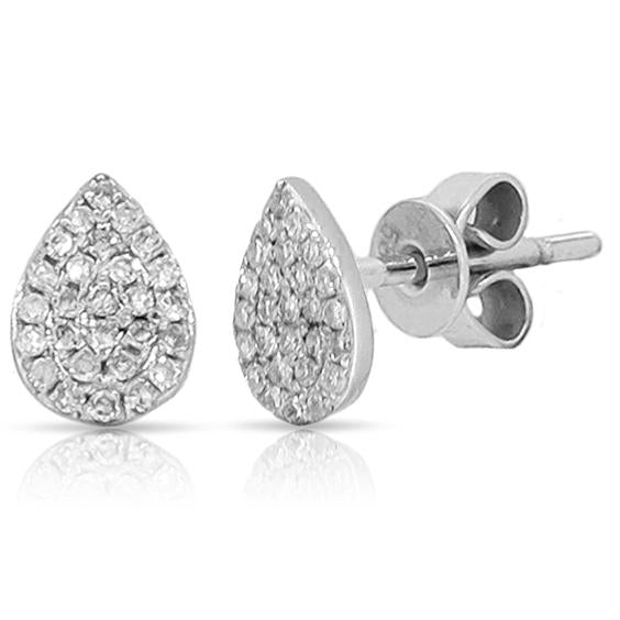 14K White Gold Pave Diamond Pear Shaped Earrings