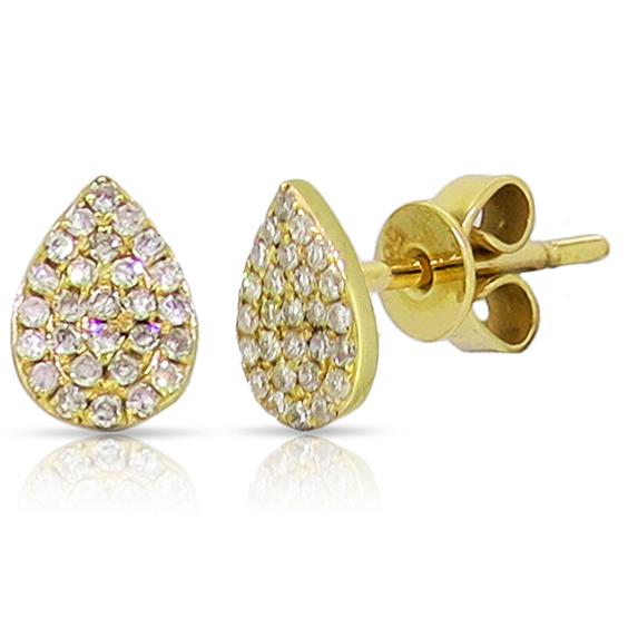 14K Yellow Gold Pave Diamond Pear Shaped Earrings
