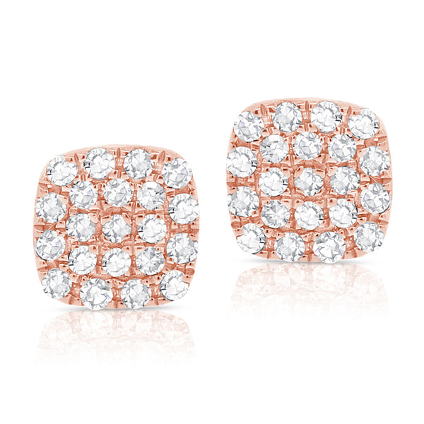 14K Rose Gold Diamond Small Petite Cushion Stud Earrings