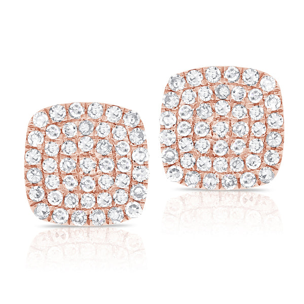 14K Rose Gold Diamond Cushion Stud Earrings