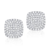 14K White Gold Diamond Cushion Stud Earrings