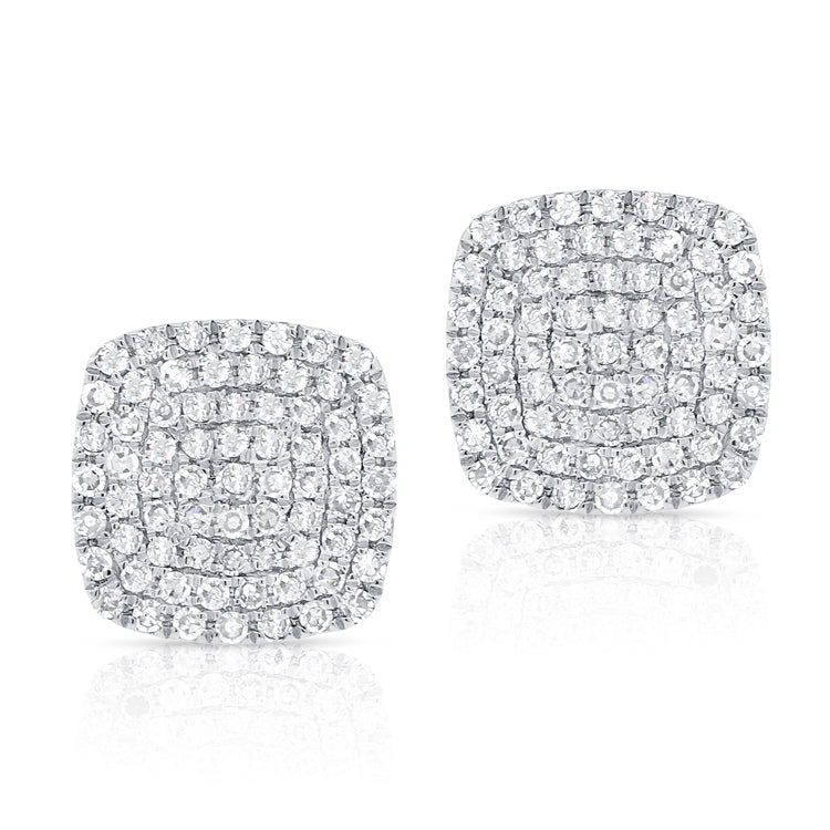 14K White Gold Diamond Cushion Stud Earrings