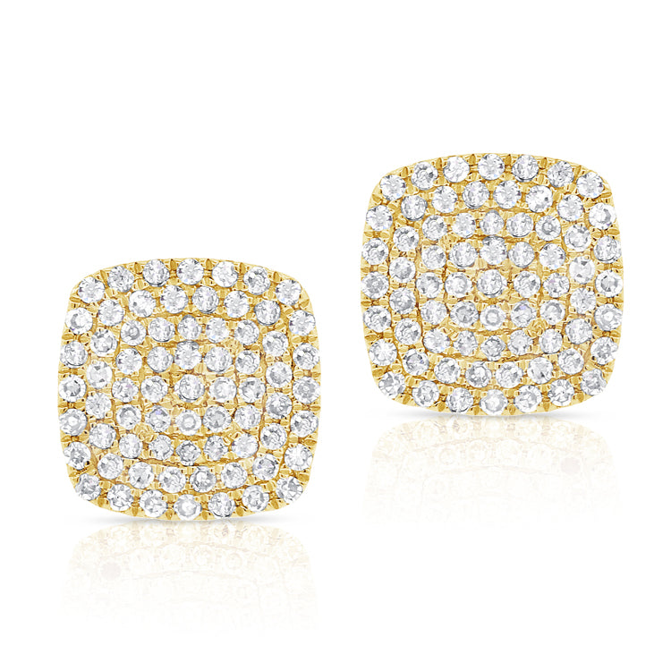 14K Yellow Gold Diamond Cushion Stud Earrings