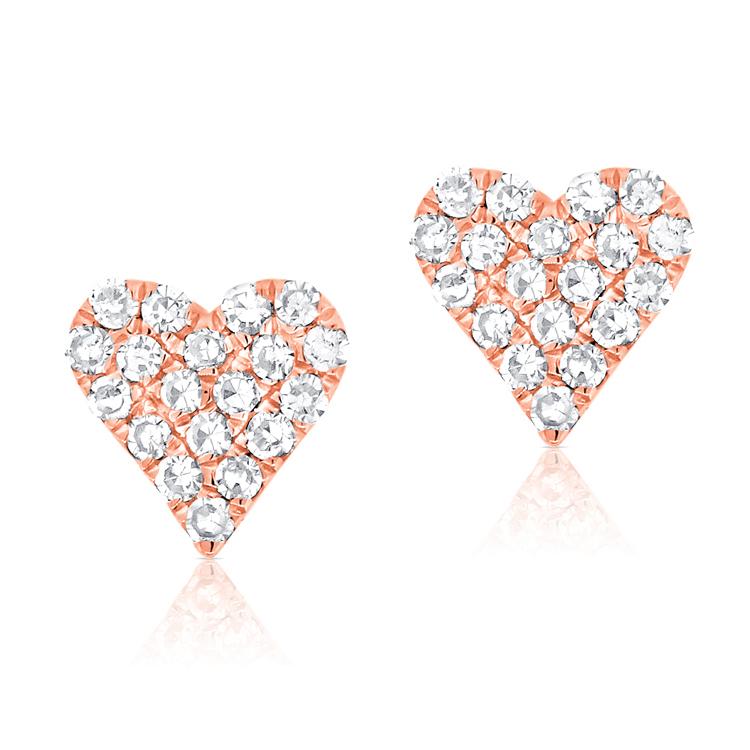 14K White Gold Diamond Heart Stud Mini Earrings