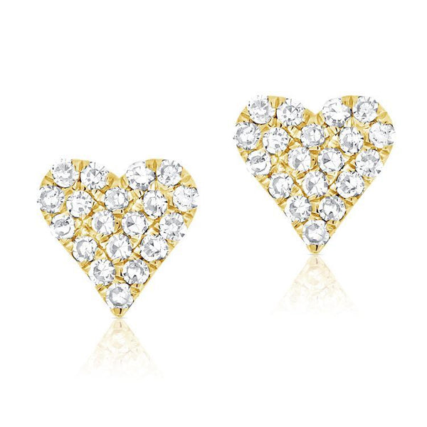 14K Yellow Gold Diamond Heart Stud Mini Earrings-Earrings-AARON JEWELRY-YELLOW GOLD-