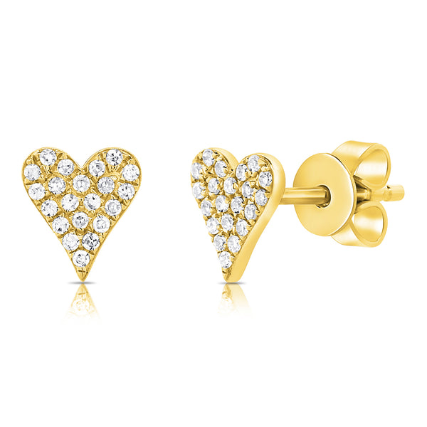 14K Yellow Gold Diamond Elongated Heart Stud Earrings