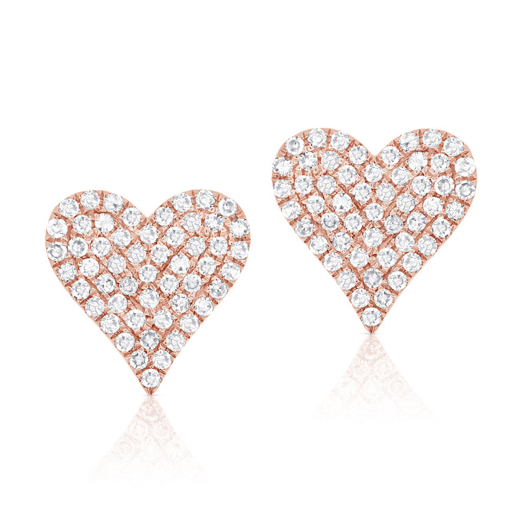 14K Rose Gold Diamond Heart Stud Earrings