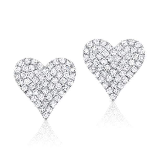 14K White Gold Diamond Heart Stud Earrings