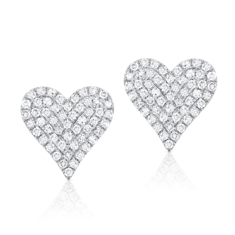 14K White Gold Diamond Heart Stud Earrings-Earrings-Maurice's Jewelers-WHITE GOLD-