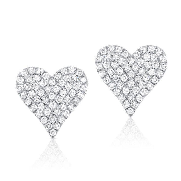 14K Yellow Gold Diamond Heart Stud Earrings