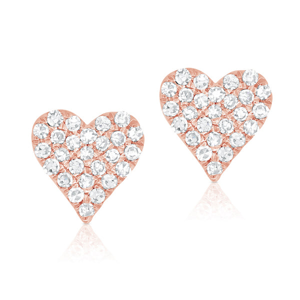14K Rose Gold Diamond Small Heart Stud Earrings