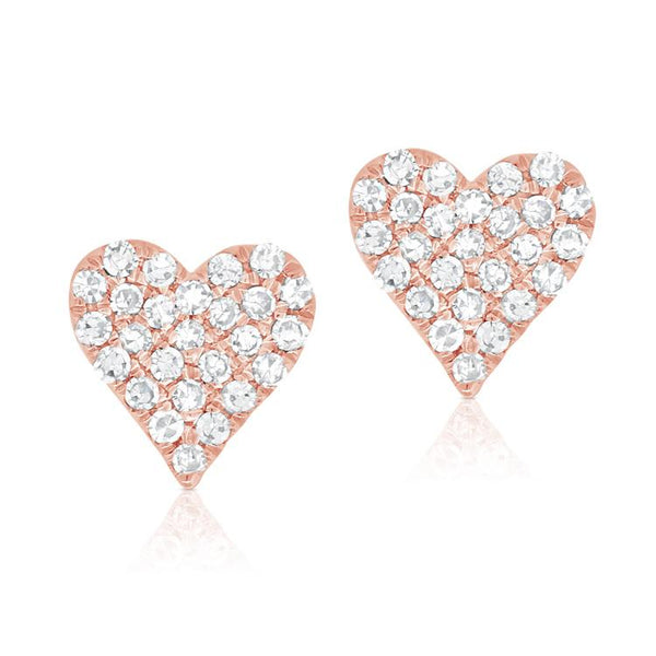 14K White Gold Diamond Small Heart Stud Earrings