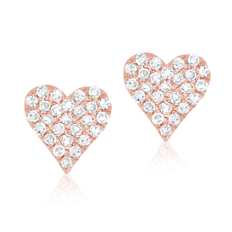 14K Rose Gold Diamond Small Heart Stud Earrings-Earrings-Maurice's Jewelers-ROSE GOLD-