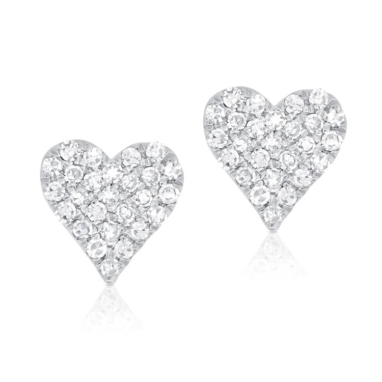 14K White Gold Diamond Small Heart Stud Earrings-Earrings-Maurice's Jewelers-WHITE GOLD-