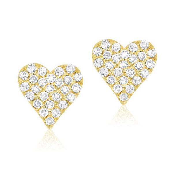 14K Yellow Gold Diamond Small Heart Stud Earrings