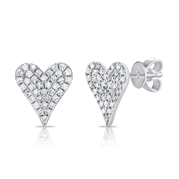 14K Yellow Gold Diamond Pave Heart Stud Earrings-Earrings-aaron jewelry-WHITE GOLD-