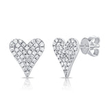 14K White Gold Diamond Pave Heart Stud Earrings