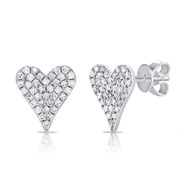 14K White Gold Diamond Pave Heart Stud Earrings-Earrings-Maurice's Jewelers-WHITE GOLD-