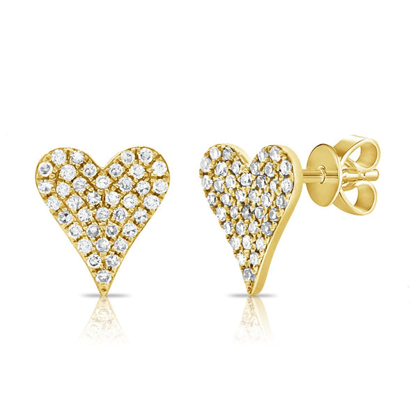 14K Yellow Gold Diamond Pave Heart Stud Earrings